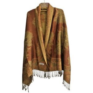PASHMINA Cashmere Wool Fringed Shawl Autumn Gold Rust Wrap Scarf 28x77